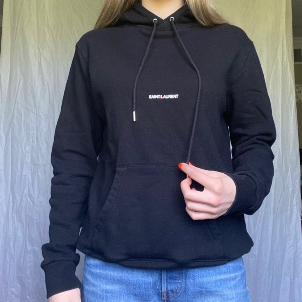 Saint Laurent Small Black 100% Cotton Logo Hooded Sweatshirt
